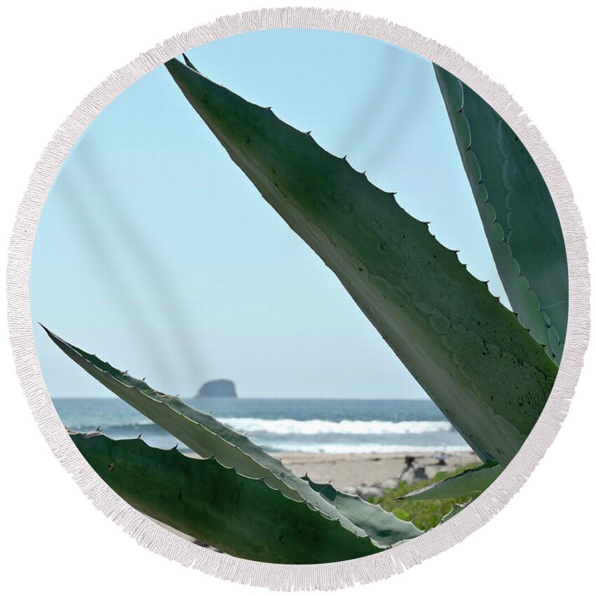 Waves Round Beach Towel featuring the photograph Agave Ocean Sky by Yurix Sardinelly