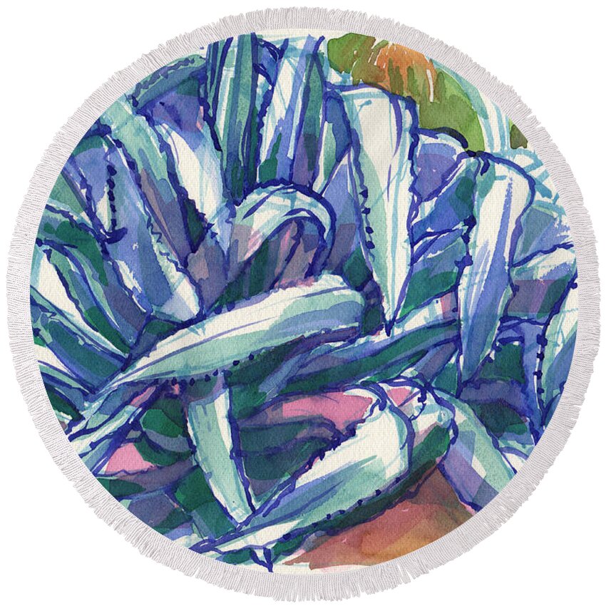 Plant Round Beach Towel featuring the painting Agave Tangle by Judith Kunzle