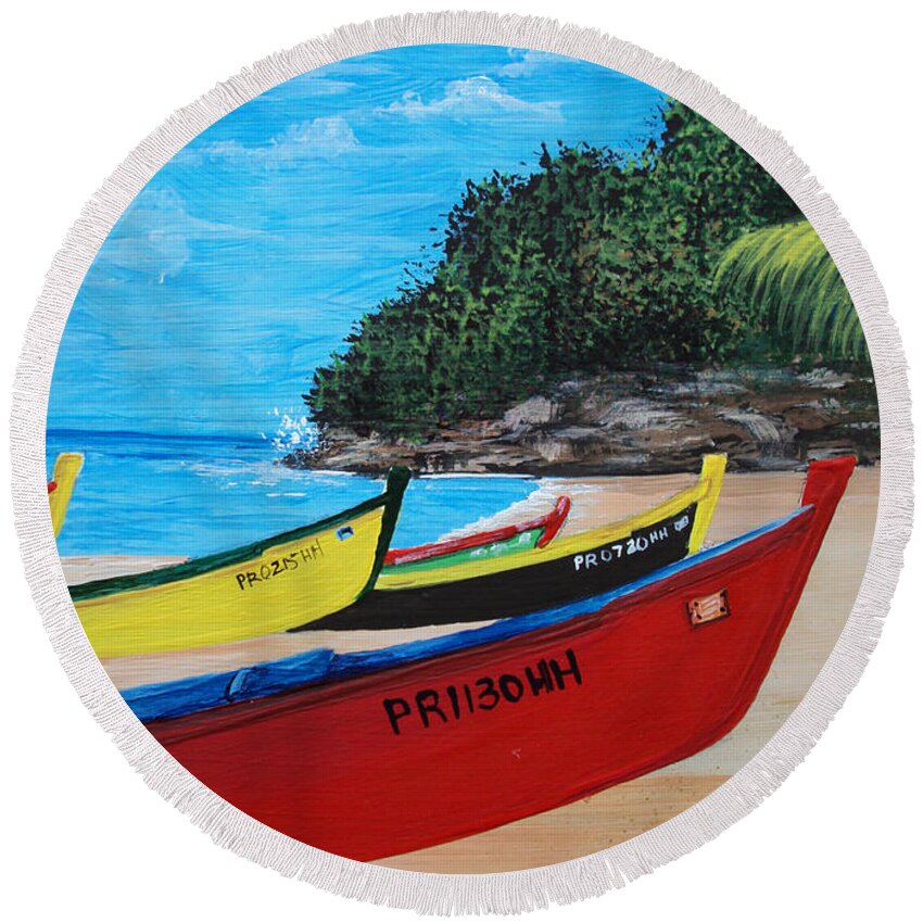 Aguadilla Round Beach Towel featuring the painting Aguadilla Crashboat Beach by Gloria E Barreto-Rodriguez
