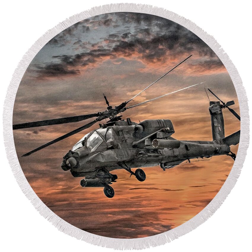 Apache Helicopter Round Beach Towel featuring the digital art AH-64 Apache Attack Helicopter by Randy Steele
