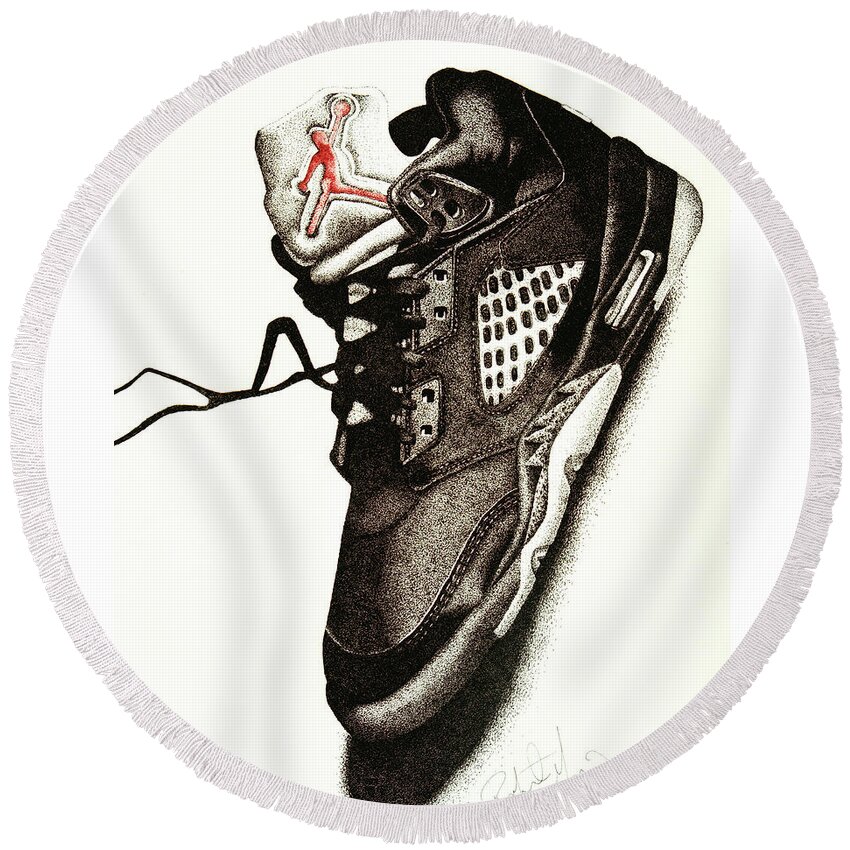 Shoes Round Beach Towel featuring the drawing Air Jordan by Robert Morin