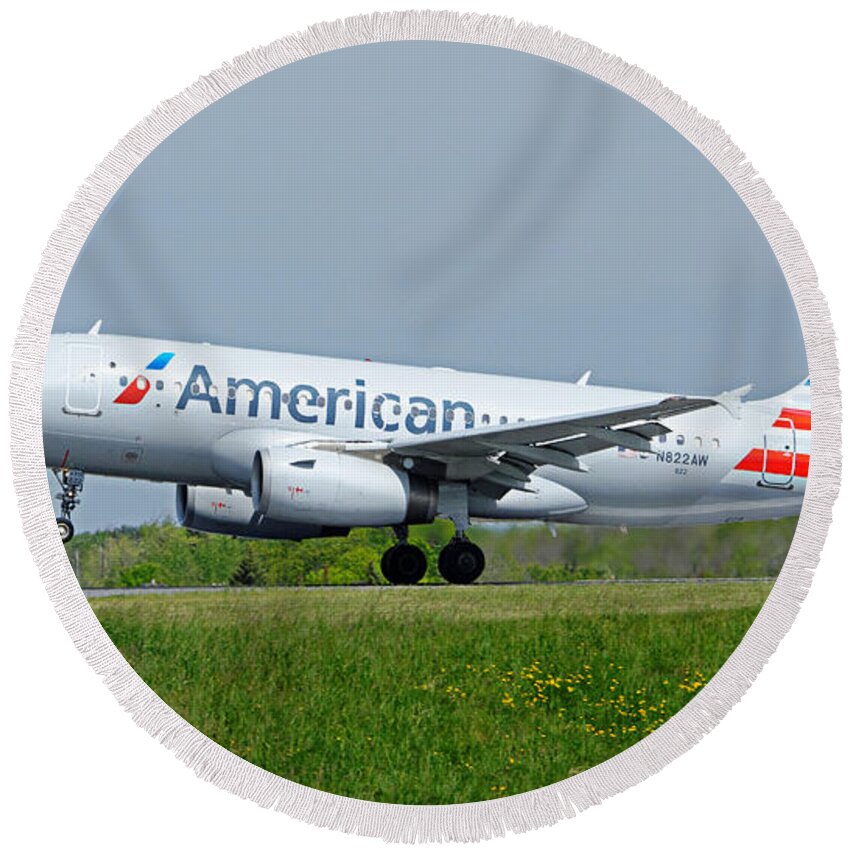 Airbus Round Beach Towel featuring the photograph Airbus A319 by Guy Whiteley