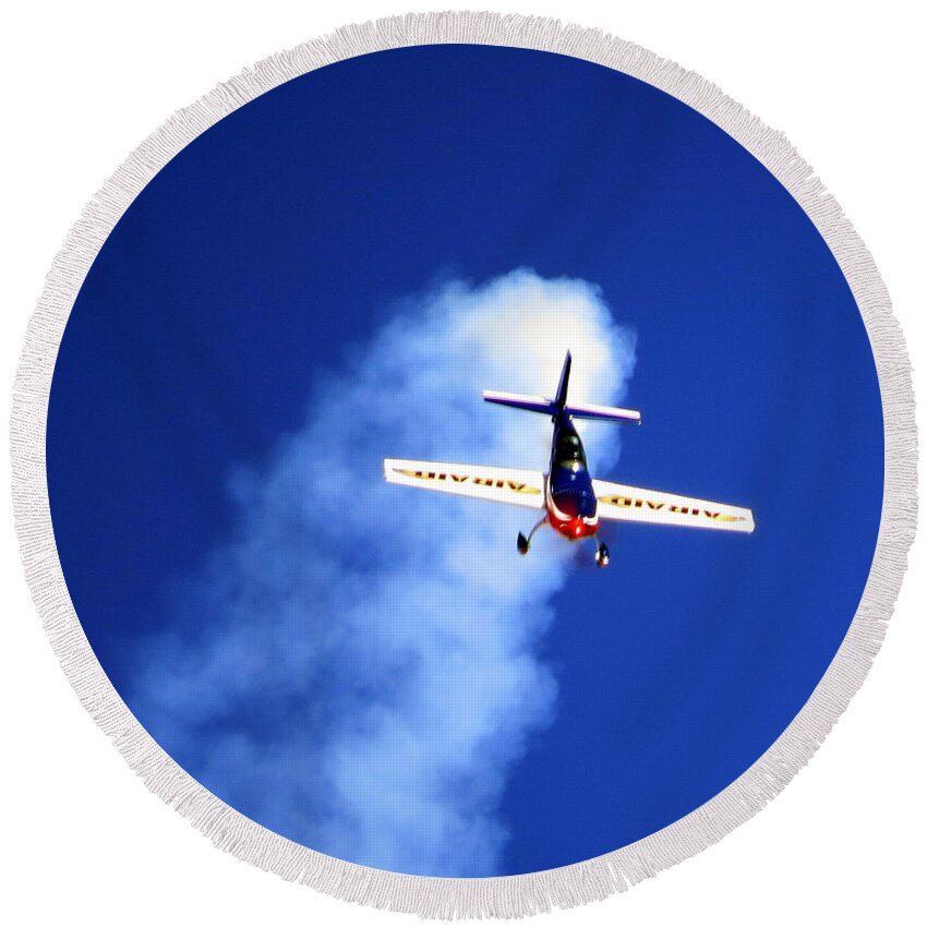 Airplane Round Beach Towel featuring the photograph AirShow 9 Photograph by Kimberly Walker