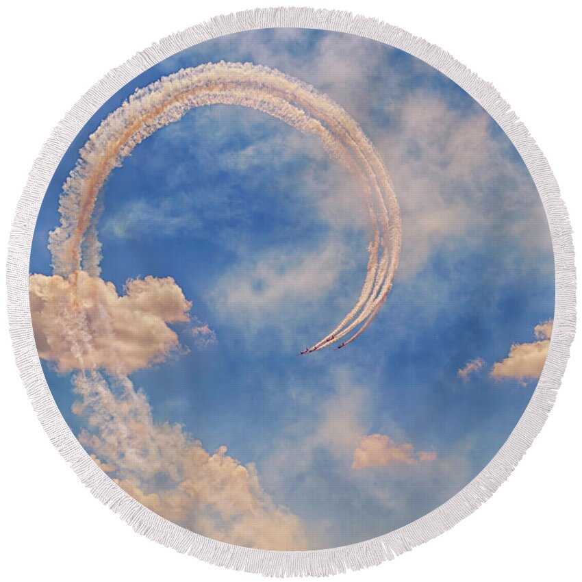 Aeroshell Round Beach Towel featuring the photograph Airshow at the Lou by Susan Rissi Tregoning