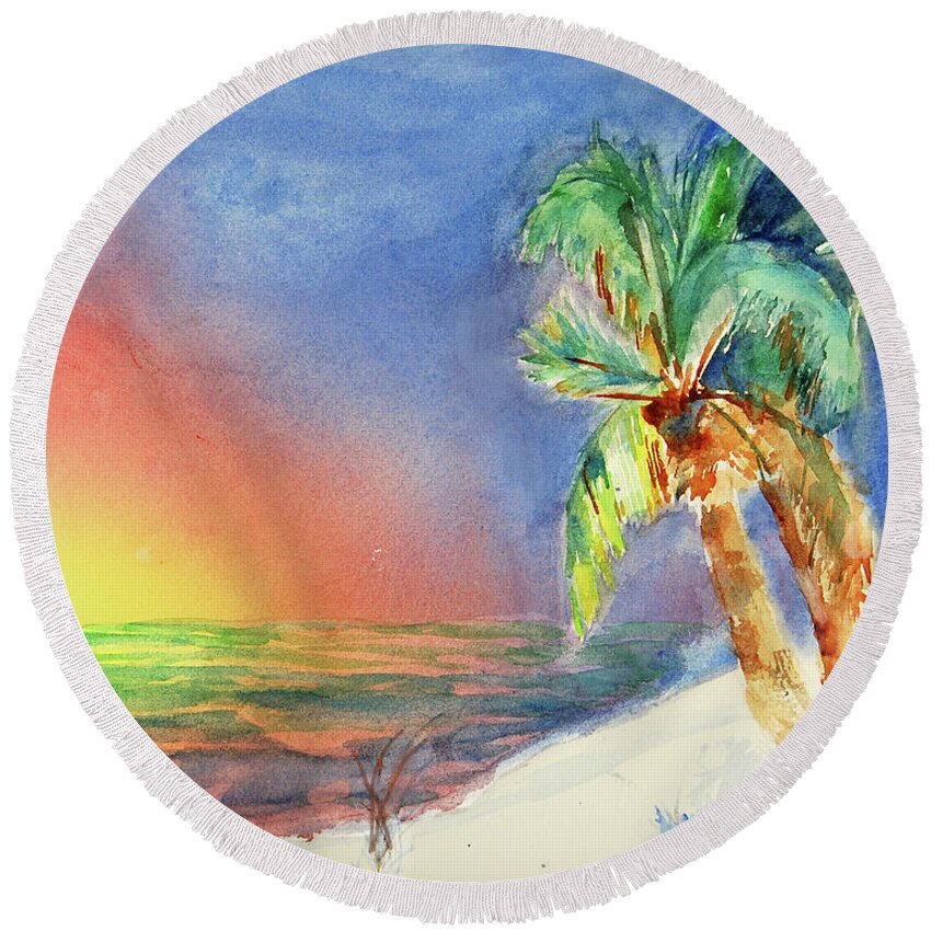 Beach Round Beach Towel featuring the painting Alabama Sunset by Jerry Fair