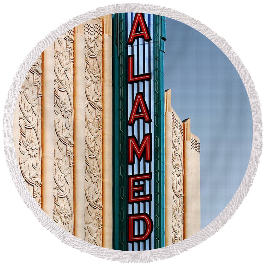 Theater Round Beach Towel featuring the photograph Alameda Movie Theater . Alameda California by Wingsdomain Art and Photography