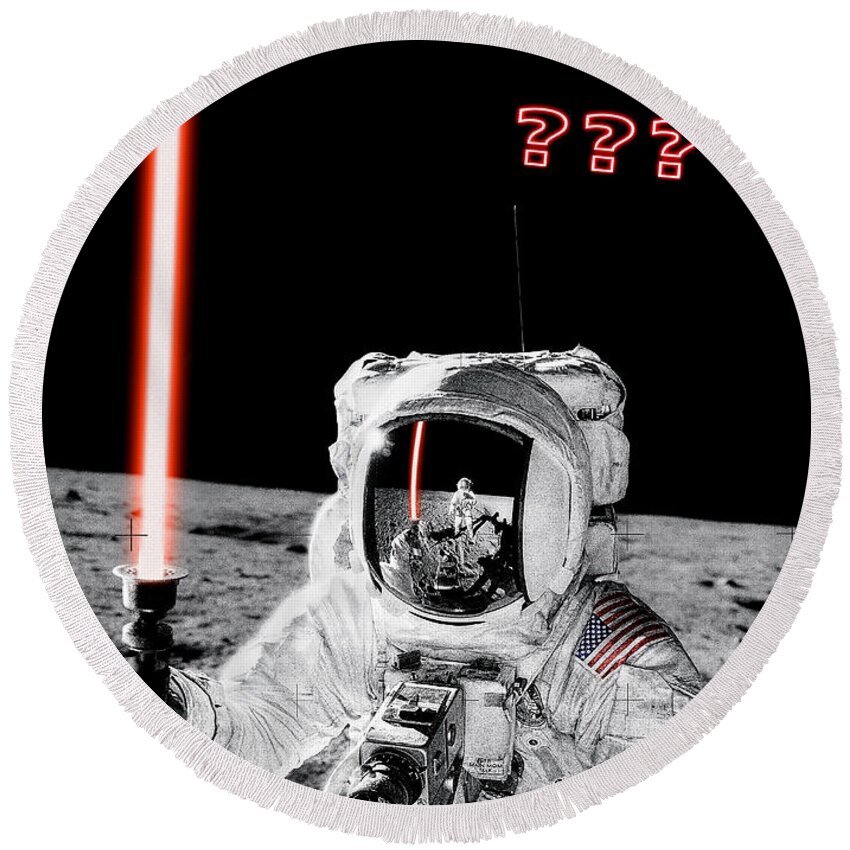 Lightsaber Round Beach Towel featuring the photograph Alan Bean Finds Lightsaber on the Moon by Weston Westmoreland
