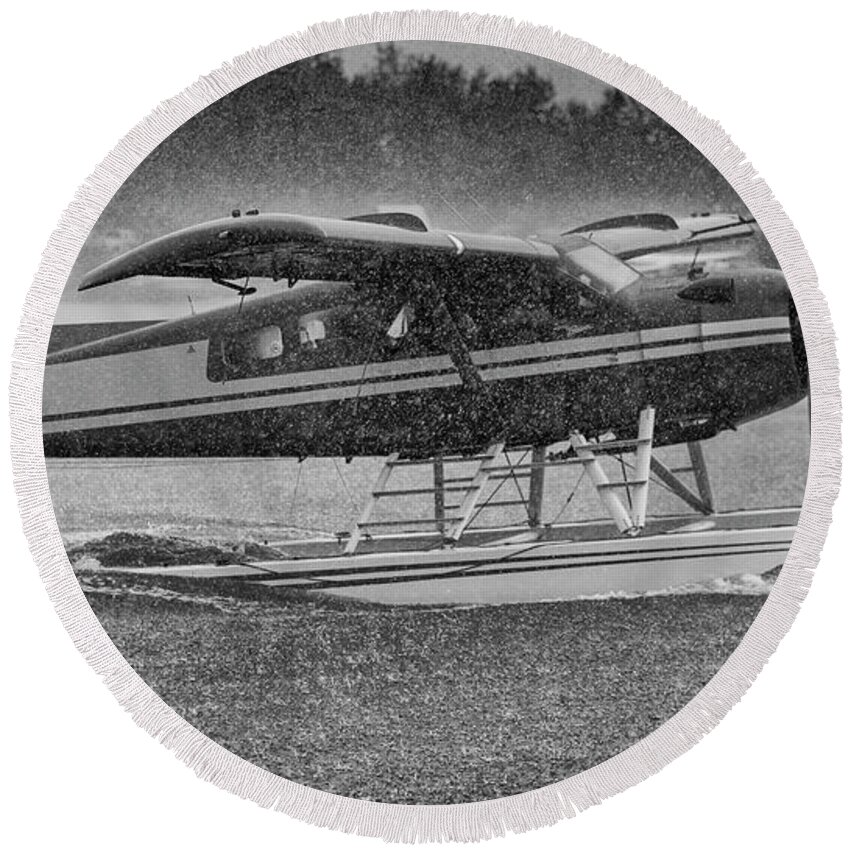 Anchorage Round Beach Towel featuring the photograph Alaska Bush Plane in Storm by Scott Slone