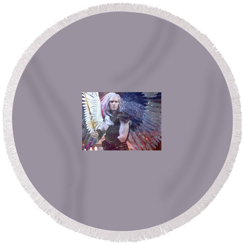 Guardian Angel Round Beach Towel featuring the painting Albino Angel 4 by Suzanne Silvir