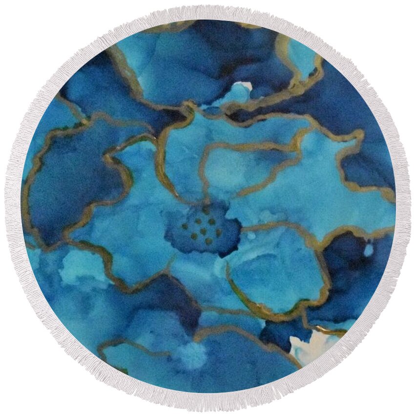 Alcohol Round Beach Towel featuring the painting Alcohol Ink - 03 by Monika Shepherdson