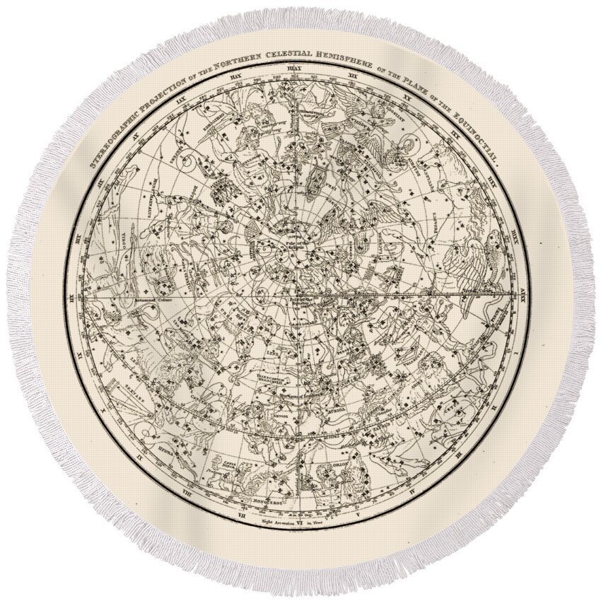 ‘celestial Maps’ Collection By Serge Averbukh Round Beach Towel featuring the digital art Alexander Jamieson's Celestial Atlas - Northern Hemisphere by Serge Averbukh