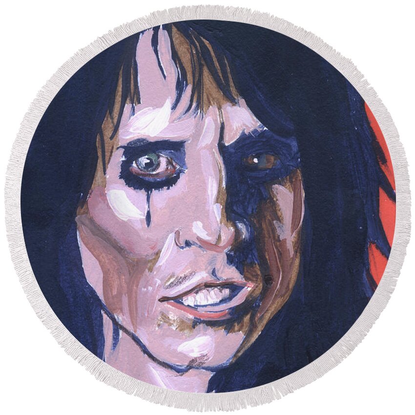 Alice Cooper Round Beach Towel featuring the painting Alice Cooper by Bryan Bustard