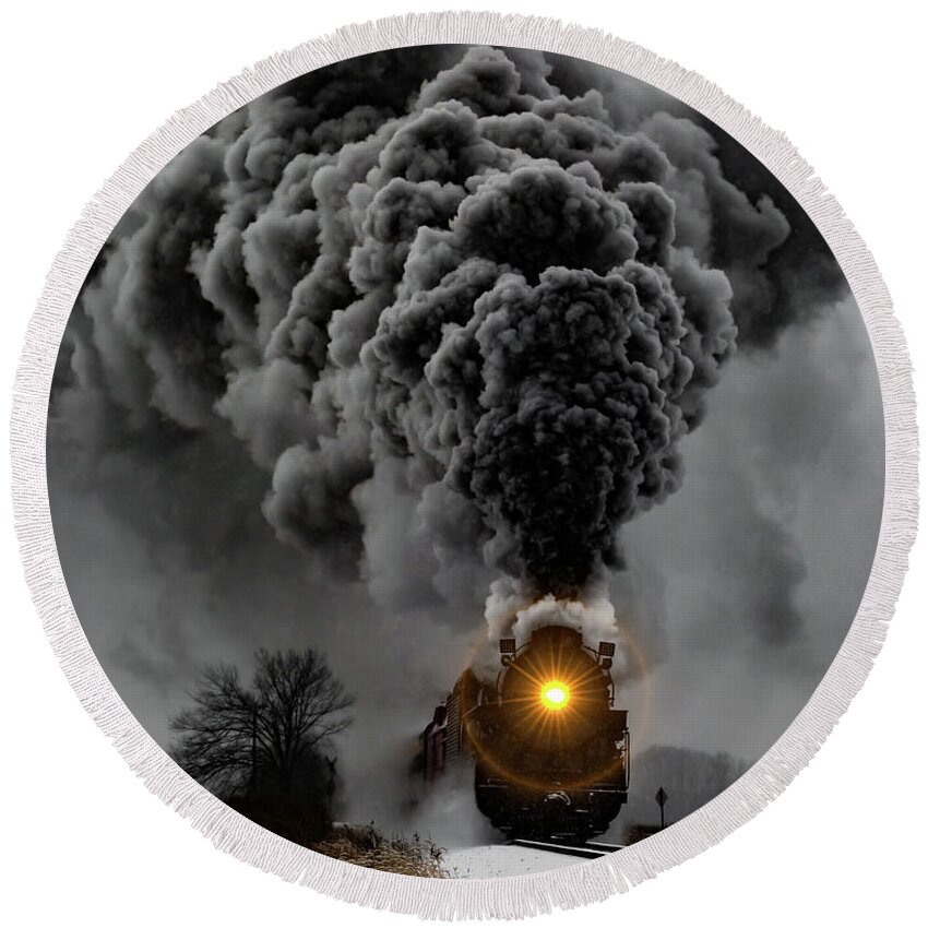 Polar Express Round Beach Towel featuring the photograph All Aboard the Polar Express by Joe Holley