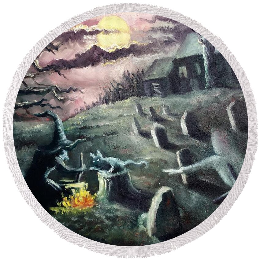 Halloween Round Beach Towel featuring the painting All Hallow's Eve by Rand Burns