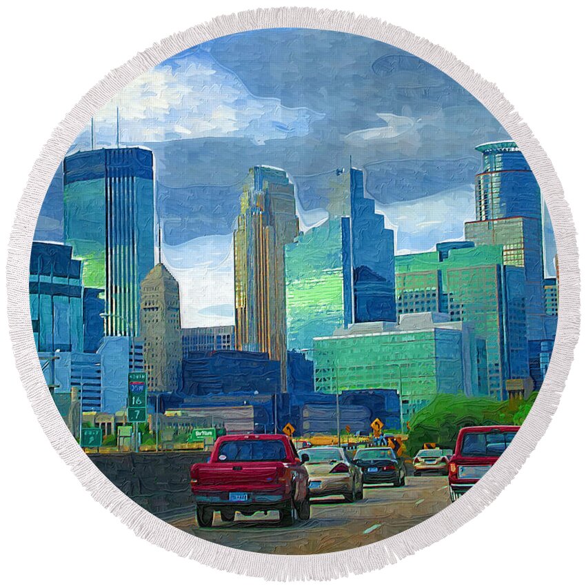 Minneapolis Round Beach Towel featuring the photograph All Roads Lead to Minneapolis by Tom Reynen
