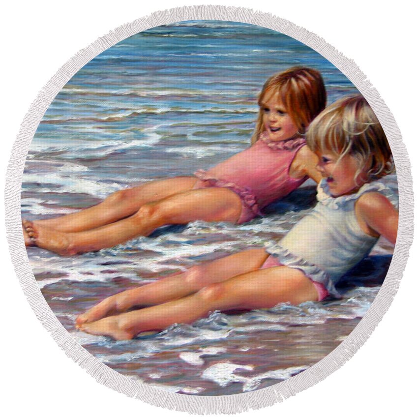 Children Round Beach Towel featuring the painting All Smiles by Marie Witte