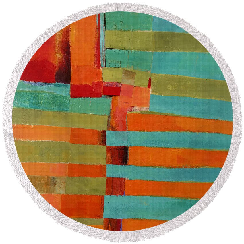Abstract Art Round Beach Towel featuring the painting All Stripes 2 by Jane Davies