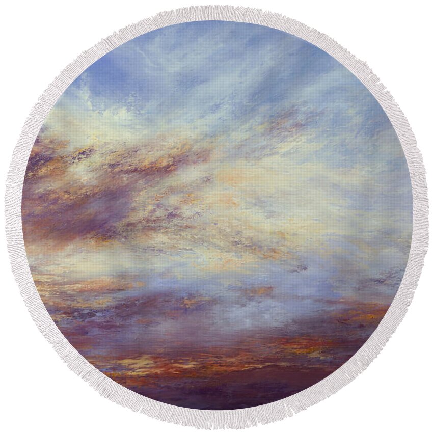 Sky Painting Round Beach Towel featuring the painting All Too Soon by Valerie Travers