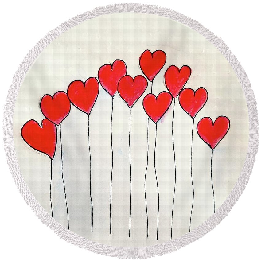 Love Love Love Love Round Beach Towel featuring the painting All You Need is Love by Margaret Welsh Willowsilk