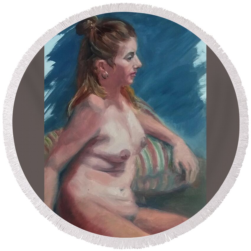 Alla Prima Round Beach Towel featuring the painting Alla Prima Study by Marian Berg