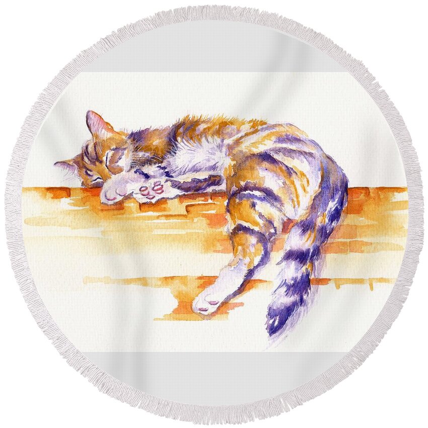 Cat Round Beach Towel featuring the painting Alley Cat by Debra Hall