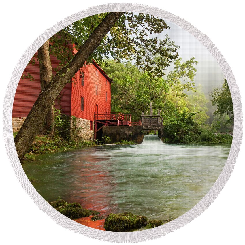 Alley Spring Mill Round Beach Towel featuring the photograph Alley Spring Mill - Square Format by Gregory Ballos