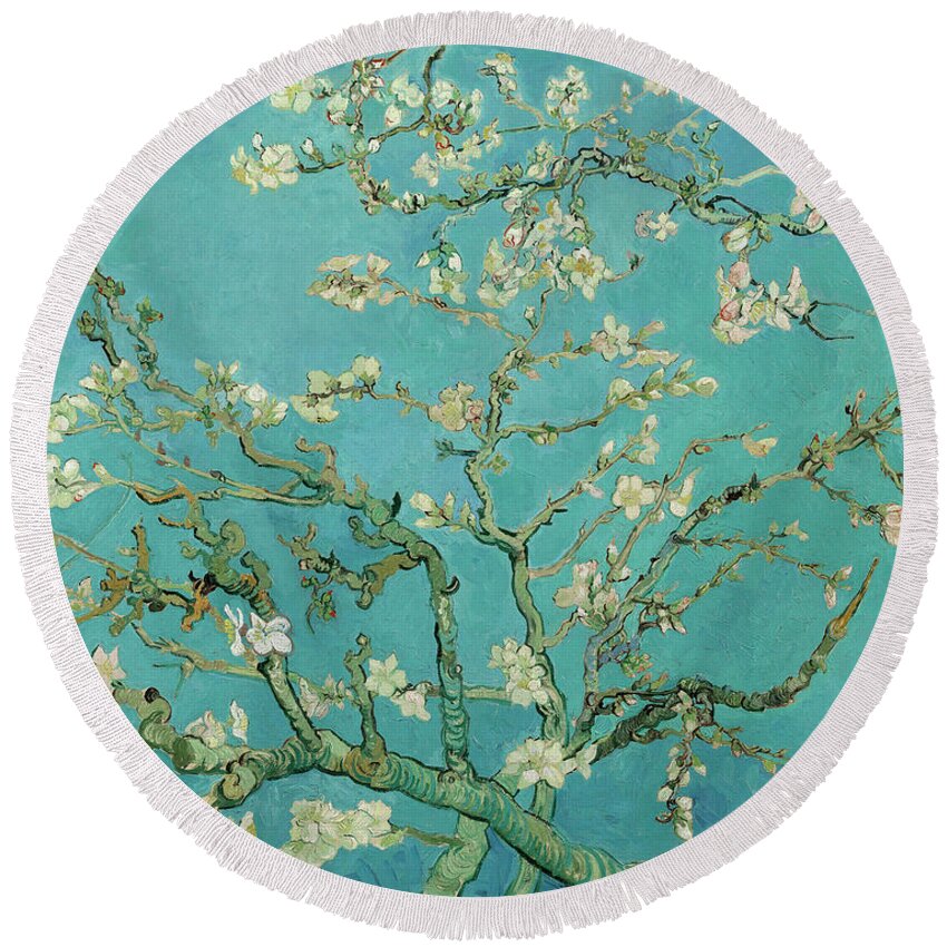 Almond Blossom Round Beach Towel featuring the painting Almond Blossom, 1890 by Vincent van Gogh