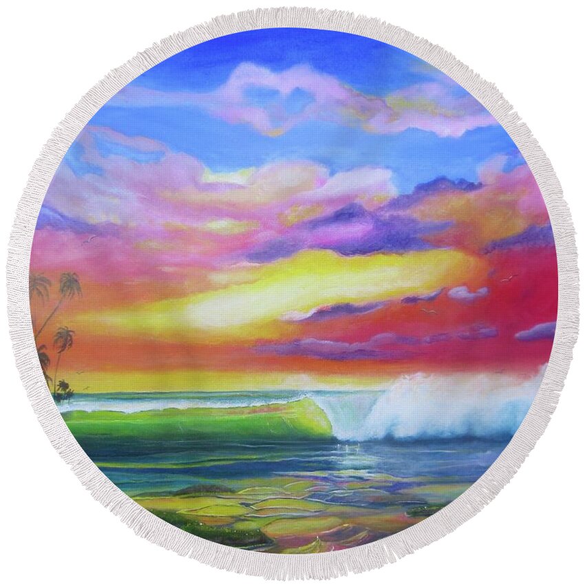Surf Round Beach Towel featuring the painting Aloha Reef by Dawn Harrell