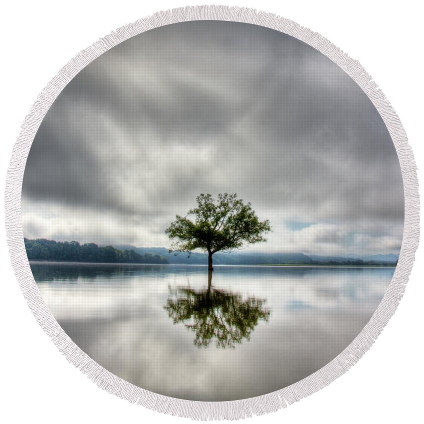 Tree Round Beach Towel featuring the photograph Alone by Douglas Stucky