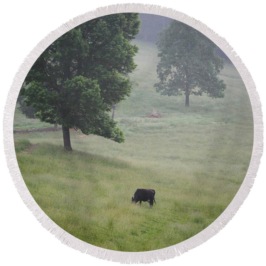 Meadow Round Beach Towel featuring the photograph Alone In The Meadow by Eric Liller