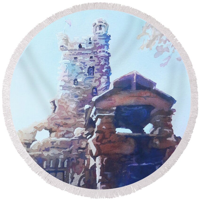 Nancy Charbeneau Round Beach Towel featuring the painting Alster Tower by Nancy Charbeneau