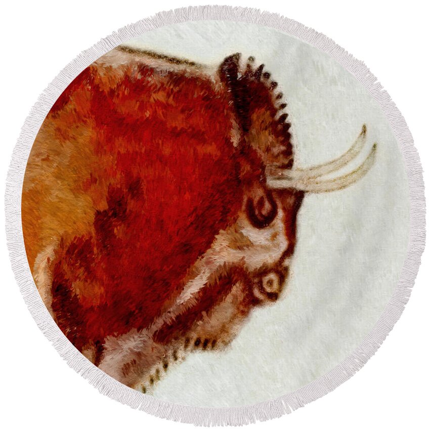 Altamira Round Beach Towel featuring the digital art Altamira Prehistoric Bison Detail by Weston Westmoreland