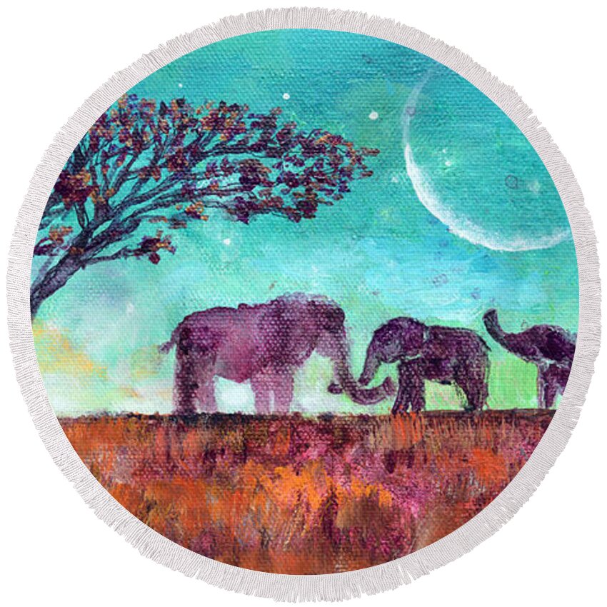 Elephants Round Beach Towel featuring the painting Always Here For You by Ashleigh Dyan Bayer