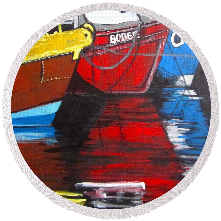 Boats Round Beach Towel featuring the painting Always Wanted One by Barbara O'Toole