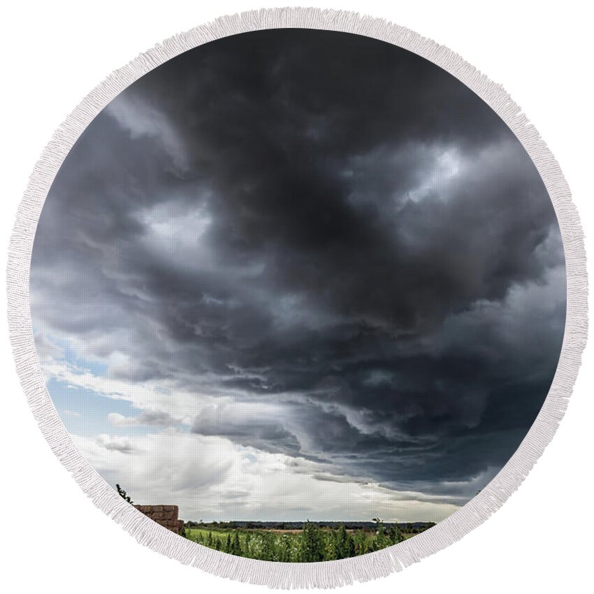 Clouds Round Beach Towel featuring the photograph Amazing storm clouds over rural England by Simon Bratt