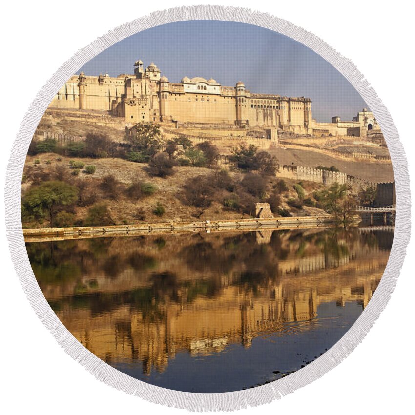 Amber Fort Round Beach Towel featuring the photograph Amber Fort by Elena Perelman