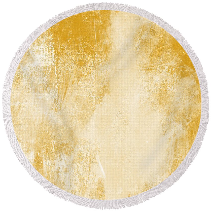 Abstract Round Beach Towel featuring the painting Amber Waves by Linda Woods
