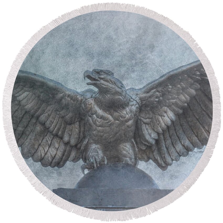 American Eagle Statue Round Beach Towel featuring the digital art American Eagle Statue by Randy Steele