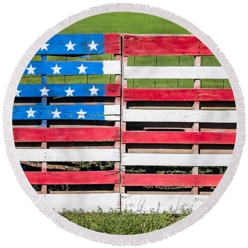 American Flag Round Beach Towel featuring the photograph American Folk Art by Todd Klassy