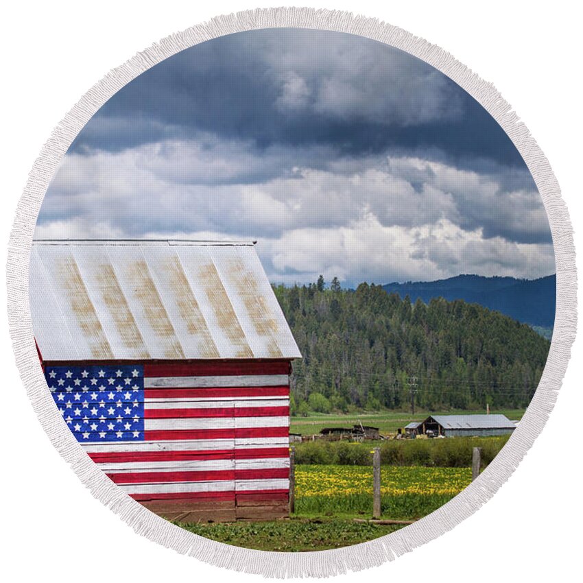 America Round Beach Towel featuring the photograph American Landscape by Wesley Aston