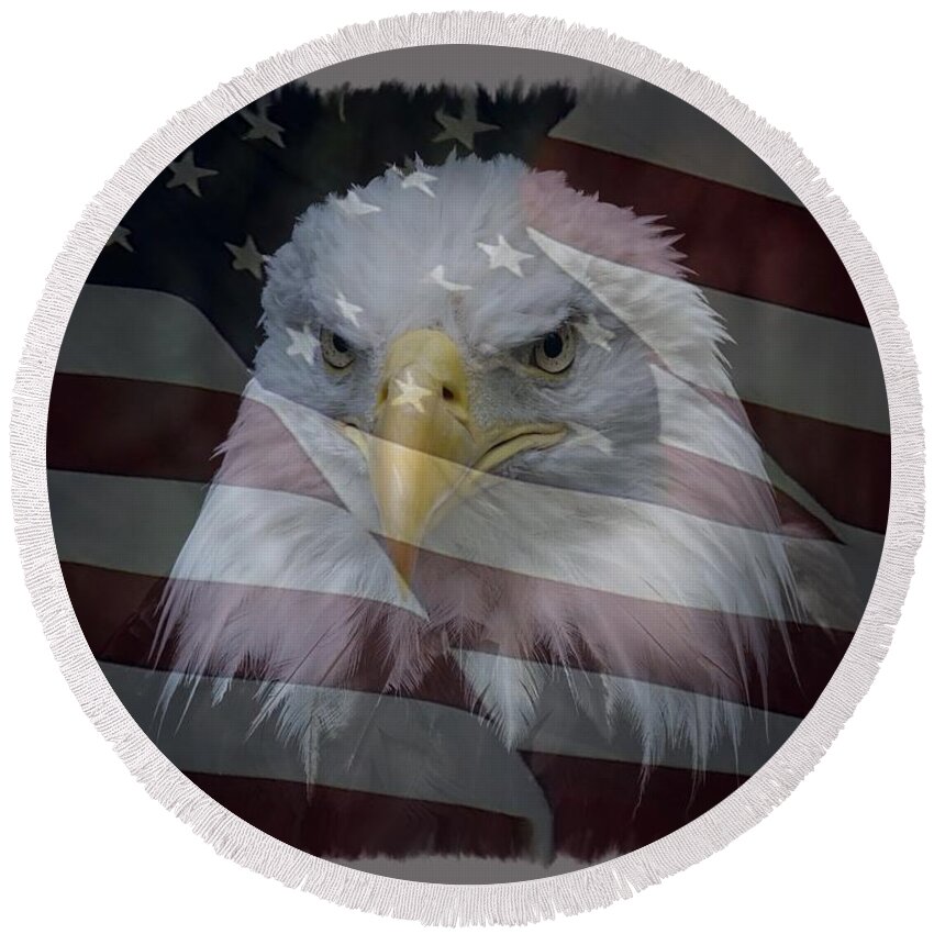 Eagle And Flag Round Beach Towel featuring the photograph American Pride 2 by Ernest Echols