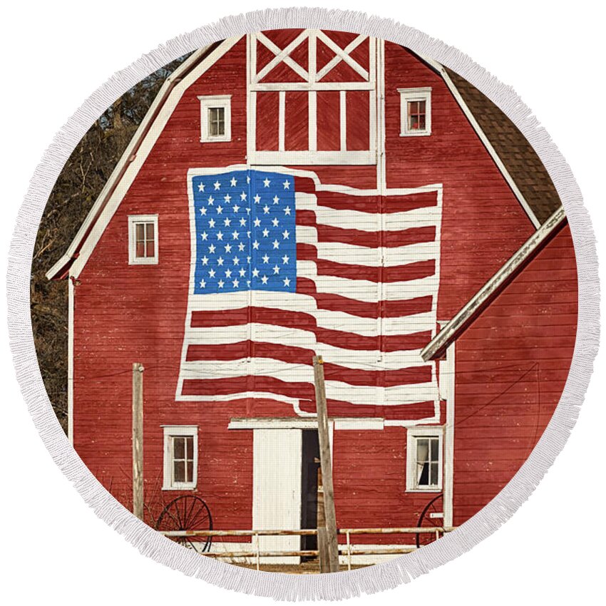 Barn Round Beach Towel featuring the photograph American Pride by Susan Rissi Tregoning