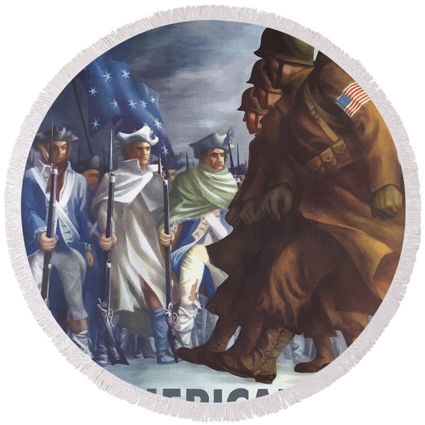 Propaganda Round Beach Towel featuring the painting Americans Will Always Fight For Liberty by War Is Hell Store