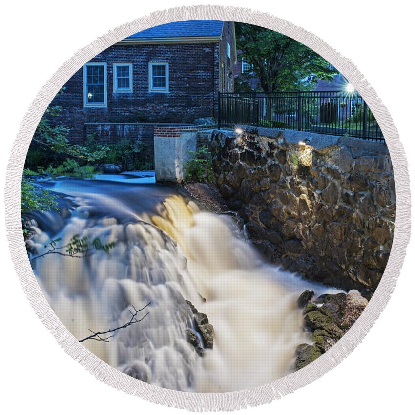 Amesbury Round Beach Towel featuring the photograph Amesbury MA Waterfall Powwow River LE by Toby McGuire