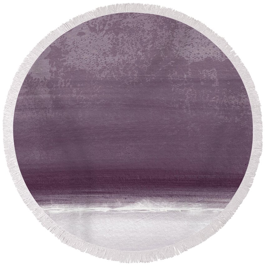 Beach Round Beach Towel featuring the painting Amethyst Shoreline- Abstract art by Linda Woods by Linda Woods