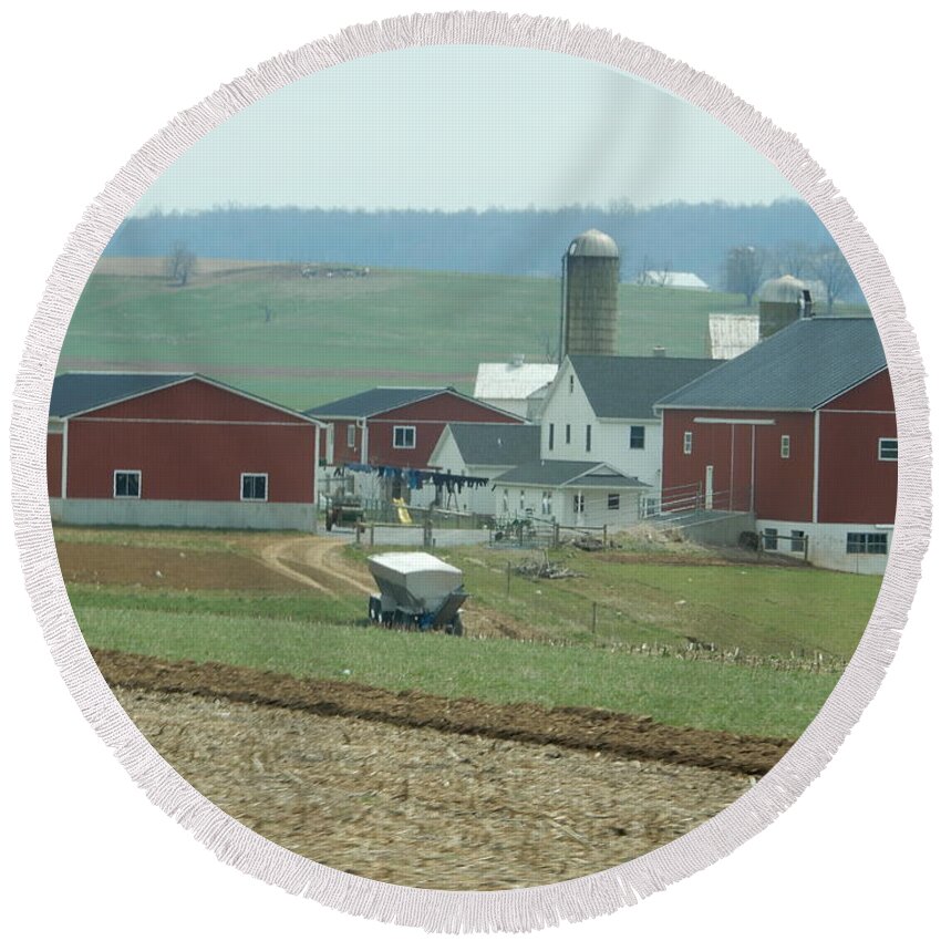 Amish Round Beach Towel featuring the photograph Amish Homestead 6 by Christine Clark
