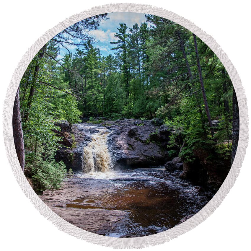 River Round Beach Towel featuring the photograph Amnicon Falls by Deborah Klubertanz