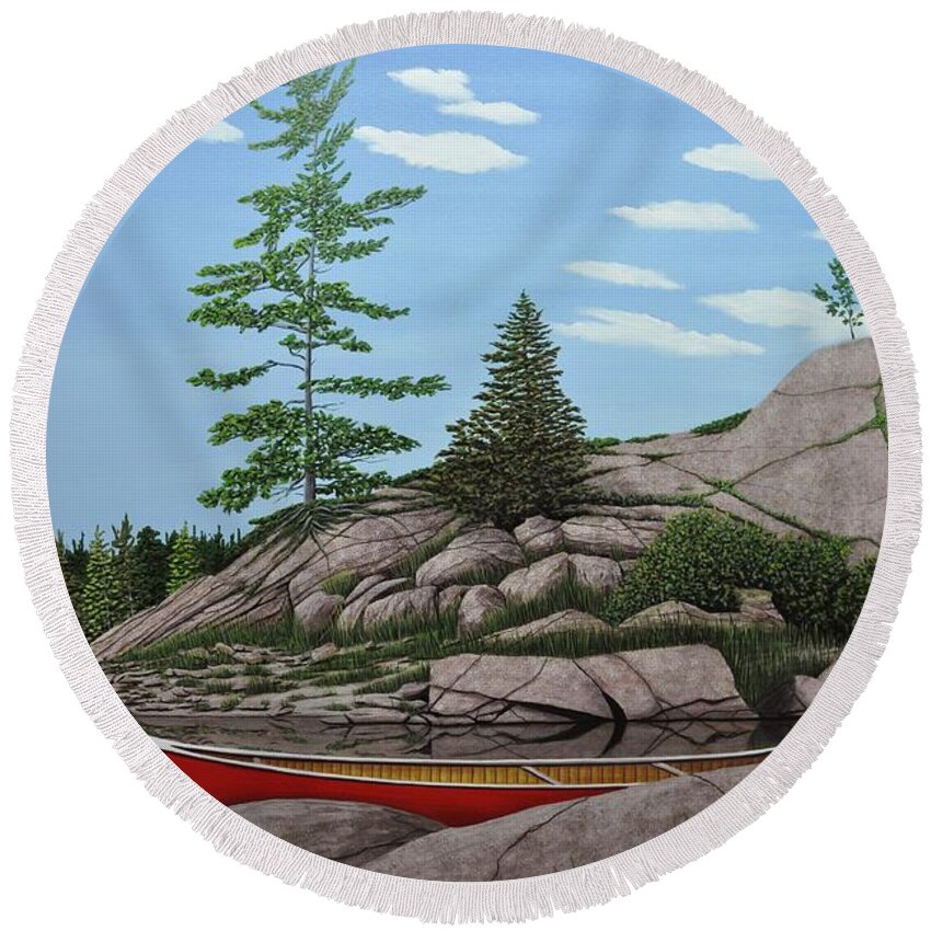 Canoes Round Beach Towel featuring the painting Among the Rocks II by Kenneth M Kirsch