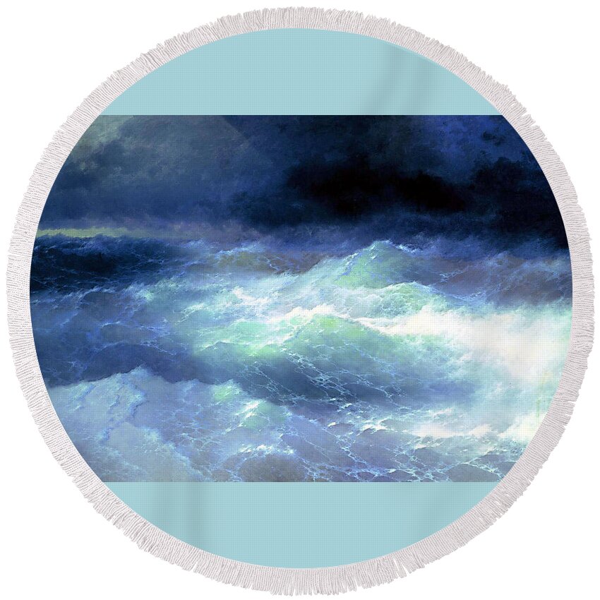 Ivan Aivazovsky Round Beach Towel featuring the painting Among the waves by Aivazovsky