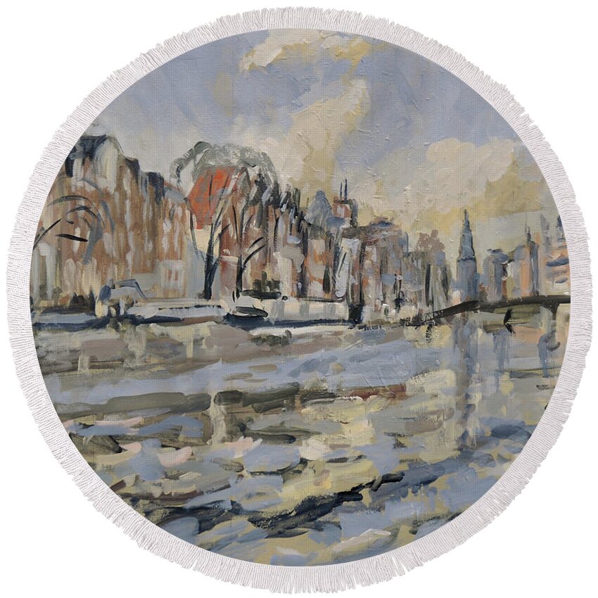 Holland Round Beach Towel featuring the painting Amstel Amsterdam by Nop Briex